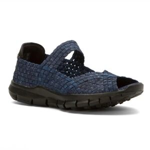 Bernie Mev Comfi Mary Jane Shoes Women 6.5 Blue Woven Elastic Slip On Peep Toe